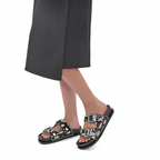 Sandália Birken Papete Feminina Luxo Strass e Pérolas com Duas Fivelas Ajustáveis Conforto Meijile