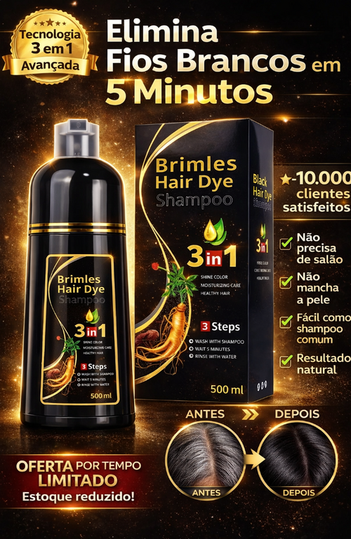 (COMPRE 1 E LEVE 2) Shampoo Brimless Natural 3 em 1 - Cabelos Pretos Intensos em Apenas 5 Minutos