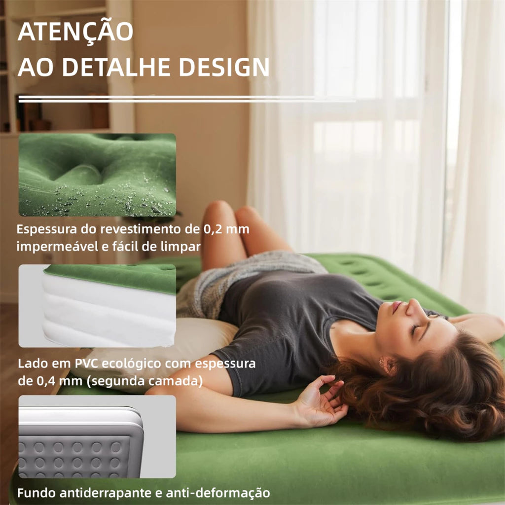 🔥 COMPRE 1, LEVE 2 🔥 Colchão Inflável Casal com Bomba Elétrica Recarregável + Travesseiro de Brinde 🎁